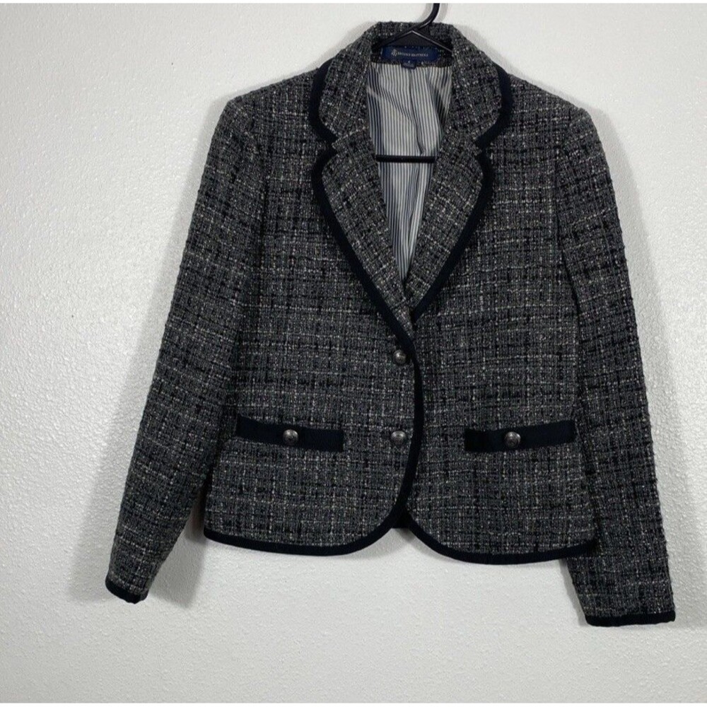 Brooks Brothers Bouclé Blazer Jacket Check Gray Black Women's Size 4 - Picture 5 of 16